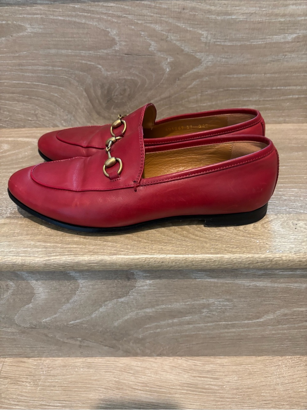 Gucci Red Leather Horsebit Loafers - Women's Slip-On Flats